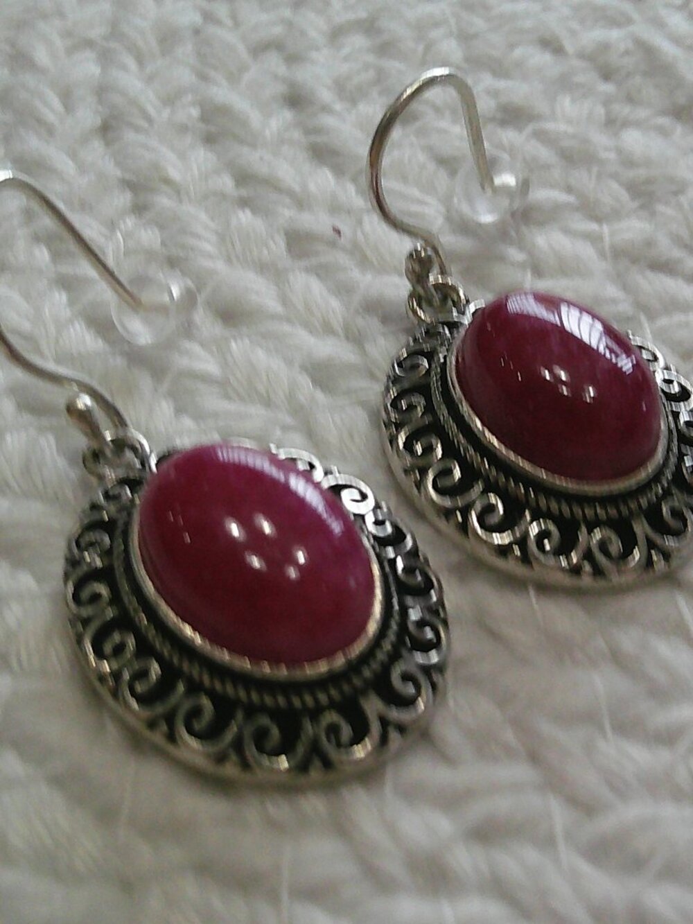 Beautiful SIMULATED RUBY Handmade Sterling 925 Dangle Earrings #829E